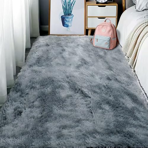 Tapis de salon 90x360 cm gris clair antidérapant à poils longs