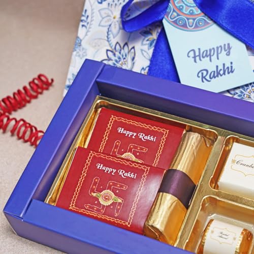 Image of Velvet Fine Chocolates Chilhood memories Rakhi box | Kumkum Thali, Evil Eye Rakhi & Assorted Chocolates | Perfect for Rakshabandhan | Pack of 1