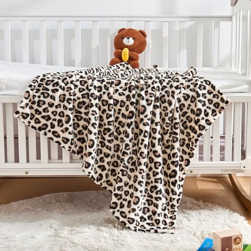 Image of Yurhap Leopard Print Baby Blanket Fleece Baby Blankets for Boys Girls, Ultra Soft Cozy Fluffy Infant Toddler Newborn Receiving Blankets for Crib Stroller, 30 inchx40 inch, Cream