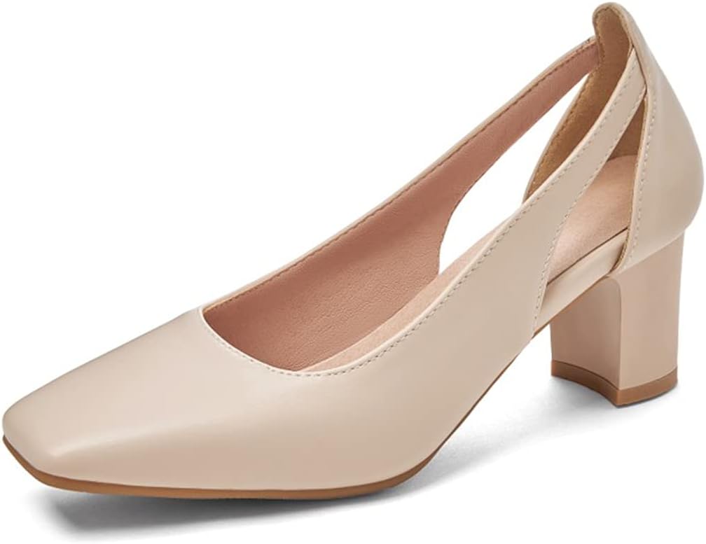 Hello SheroWomen’s Classic Mid Block Heel Pumps Closed Square Toe Slip-on Office Lady Formal Occasion Dress Shoes Wedding Business