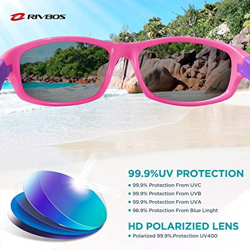 image for RIVBOS kids Sunglasses Girls with Strap Polarized UV Protection Flexib