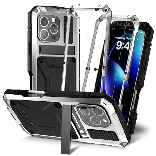 Coque iPhone 16 5G Argent antichoc en aluminium avec béquille intégrée
