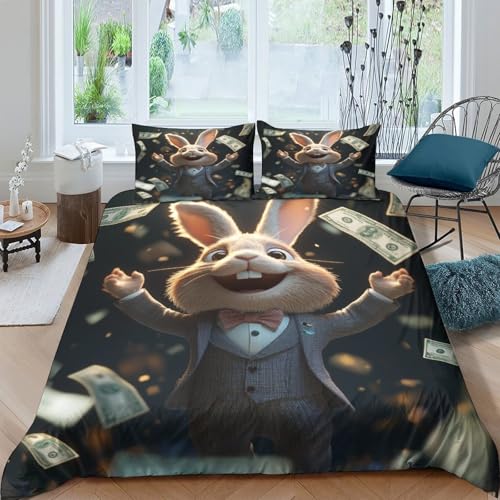 Housse de couette 135x200cm avec fermeture éclair et motif lapin 3D - 4