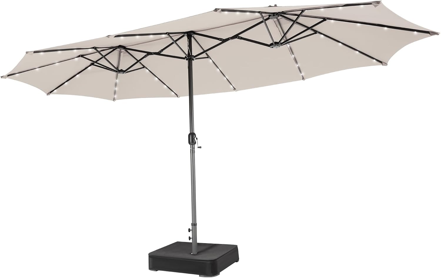 Costway 4.7M Double-Sided Patio Umbrella with Solar Lights, Oversized Outdoor Umbrella w/ 48 LED Lights, Crank Handle, Air Vents, Twin Market Umbrella w/Base Included for Poolside Garden Yard