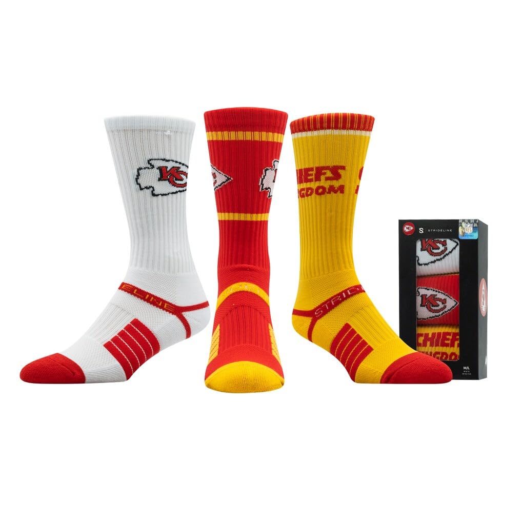 Strideline NFL Kansas City Chiefs Socken Strümpfe Premium Crew 3er Pack Socks Geschenkbox M/L (40-46)