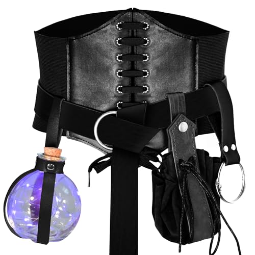 Olgaa 6 Pcs Halloween Renaissance Costume Women Medieval Corset Renaissance Belt Cork Potion Bottle Costume Accessory