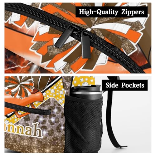 Cheerleader Bags Cheer Backpack School Backpack Customized Casual Bookbags for Gift(Orange Brown Gold)4