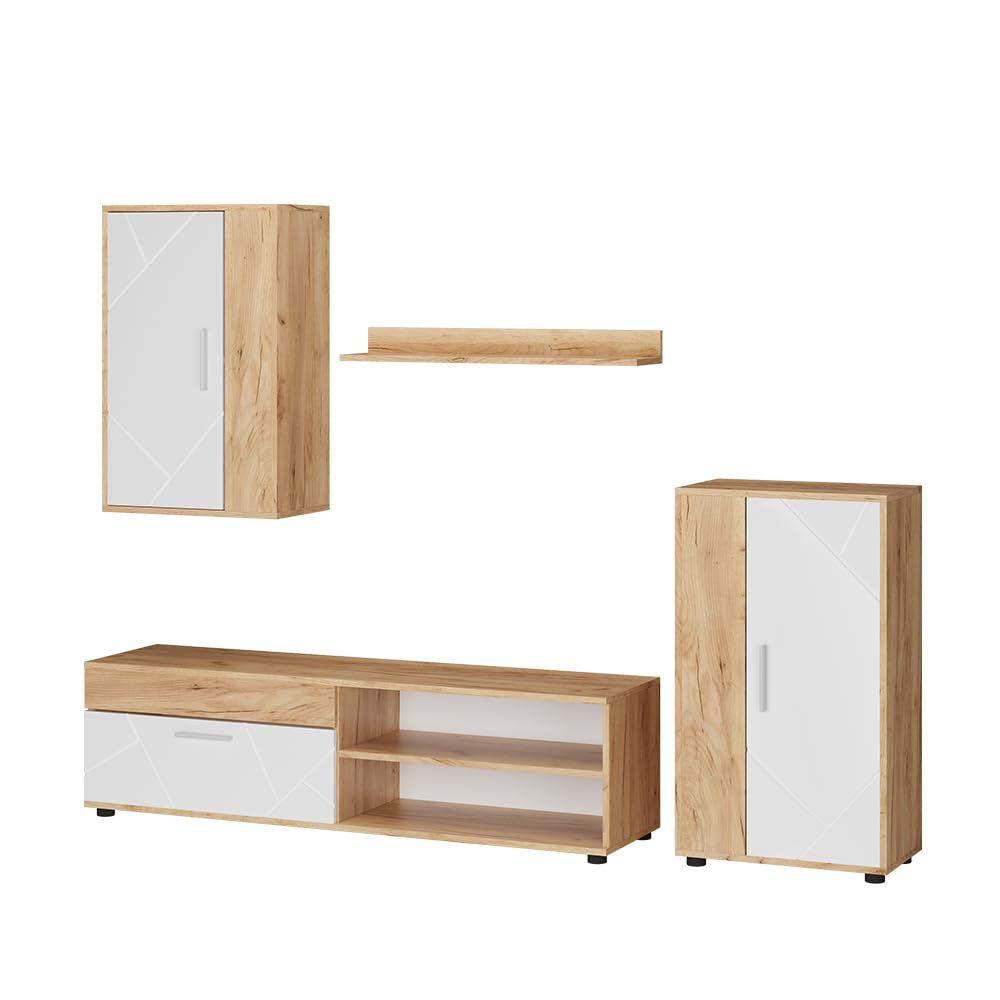 Vicco Meuble Mural Berno, Chêne doré/Blanc, Set de 4 pièces, Convient au Rangement des appareils multimédias et des Accessoires