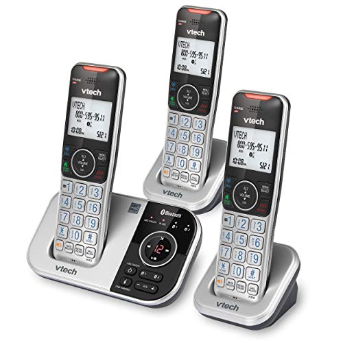 VTECH VS112-3 DECT 6.0 Bluetooth 3 Handset Cordless Phone for Home with Answering Machine, Call Blocking, Caller ID, Intercom and Connect to Cell (Silver 
