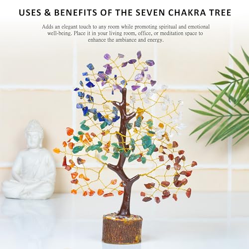 HindCraft Chakra Tree, Crystal Tree for Positive Energy - Crystals & Healing Stones - Feng Shui Seven Chakra Tree of Life Decor - Home Decorations for Living Room, 7 Chakra Tree, 200 Beads, 8-10" 7 51fduK aOZL