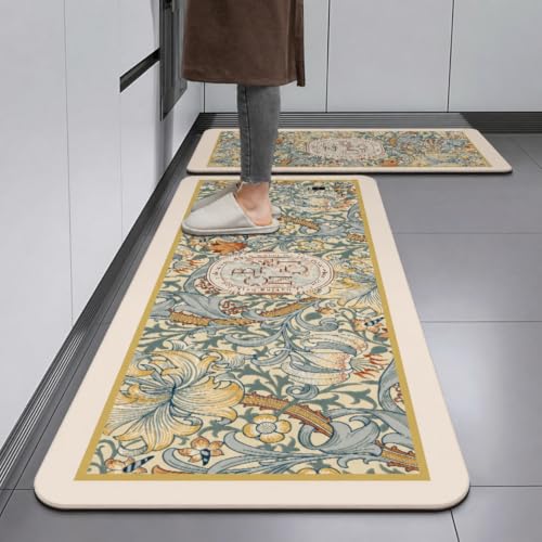Image of HomeCloud Rubber Kitchen Mats for Floor Set of 2 Pcs|Non-Skid, Soft Absorbent Rugs for Kitchen, Laundry, and Hallway|120x40cm, 40x60cm| 4mm Thickness (Beige Beauty)