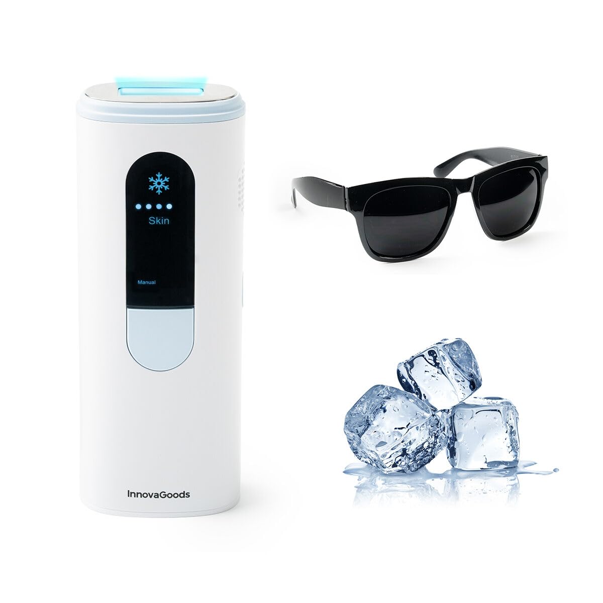 InnovaGoods® Depilación láser Función frío, dispositivos IPL depilación láser 5 niveles de energía y 2 Modos de uso, 999.999 Flashes, Max 11 J/cm, Depiladora Luz Pulsada para Piernas, Bikini, Axilas