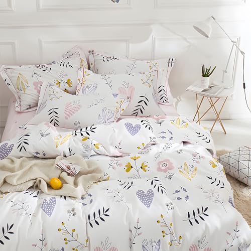 HighBuy Girl Comforter Sets King White Pink Floral Bedding Comforter