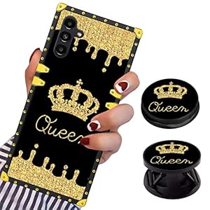 LSL Compatible with Samsung Galaxy A13 5G Square Phone Case, Queen Golden Crown Luxury TPU Plating Corner Shockproof…