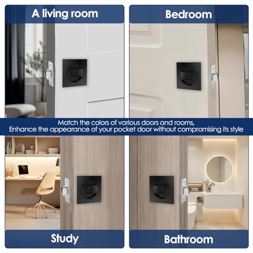 2 Piezas Cerradura de Puerta Corredera con Pestillo de Privacidad Negro Mate Cuadrado, Herrajes de Estilo Moderno, Fácil Instalación para Dormitorio y Baño miniatura 7
