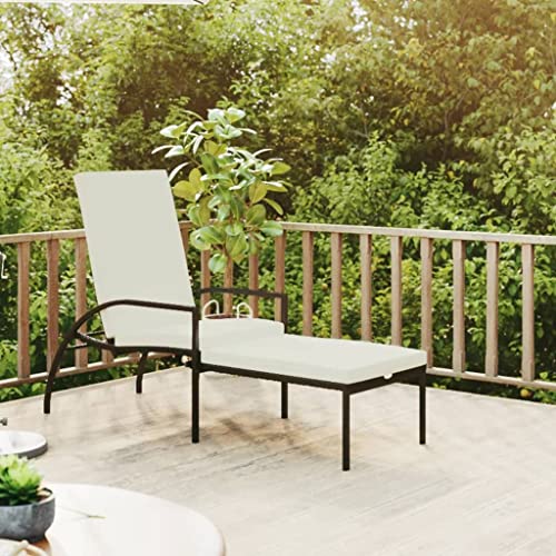 HaoChrymec Chaise Longue avec Repose-Pieds,Transat Jardin Exterieur en Rotin Synthétique Noir,Structure Acier Galvanisé,Dossier Réglable,Noir et Blanc...