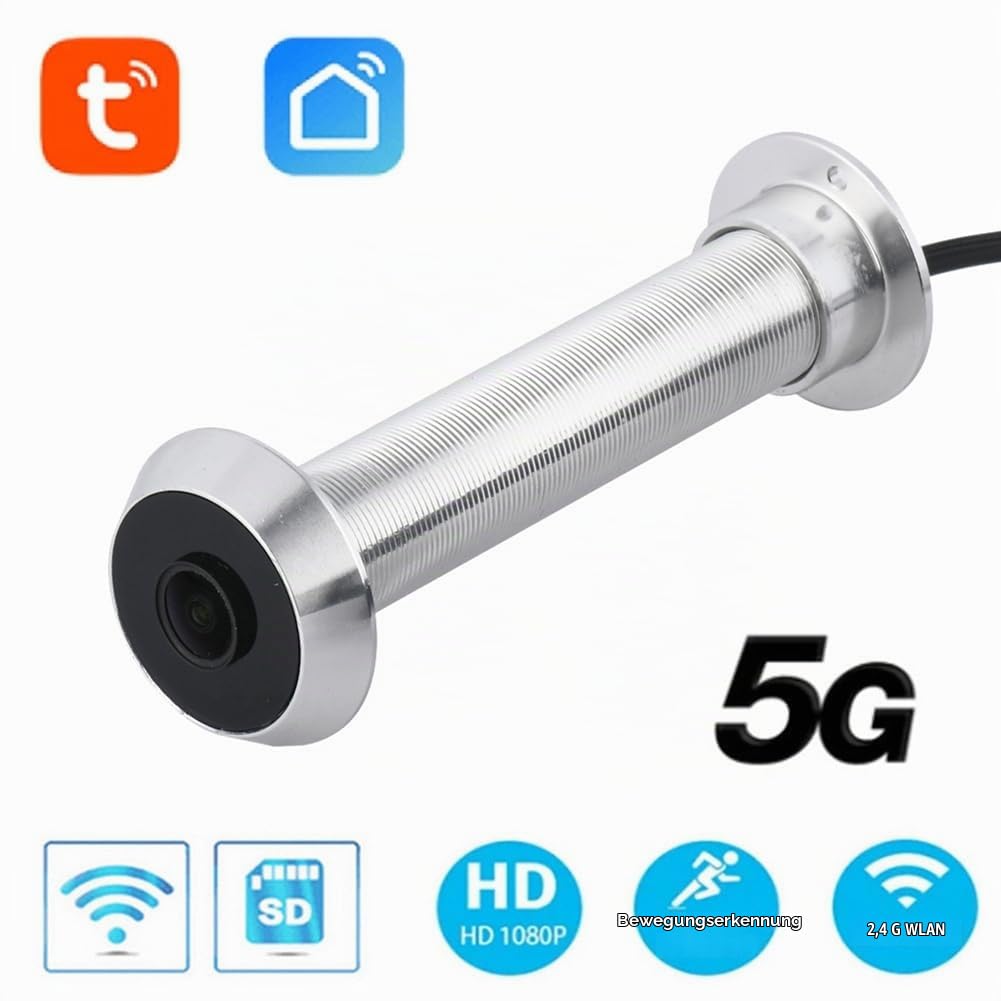 1080P Tuya Smart Life Home Digital Viewer Gucklöcher Türkamera Eye WiFi IR Nachtsicht Türaugenkamera EU Stecker Silber