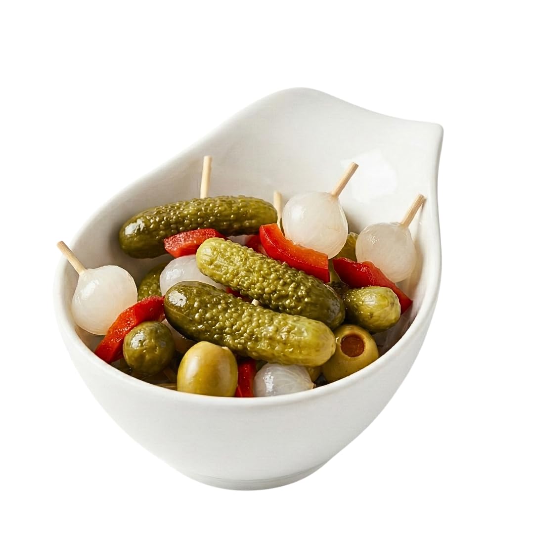 Banderillas Dulces La Tinaja – Pepinillo, cebolleta, pimiento, aceituna en brocheta – Peso escurrido 1,3kg – Cubo | agridulce no picante, aperitivo, hostelería eventos, Sevilla