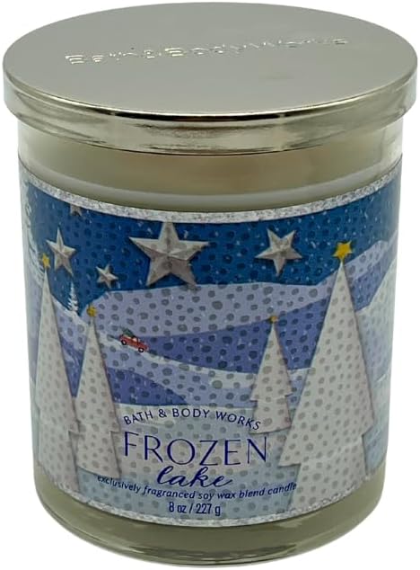 Bath & Body Works Winter Candy Apple & Frozen Lake 1-Wick Scented Candle 2-Piece Gift Set with 30-Inch Snowman & Candy Cane Holiday Ribbon Bow – Winter & Christmas Candles – 8 oz Each