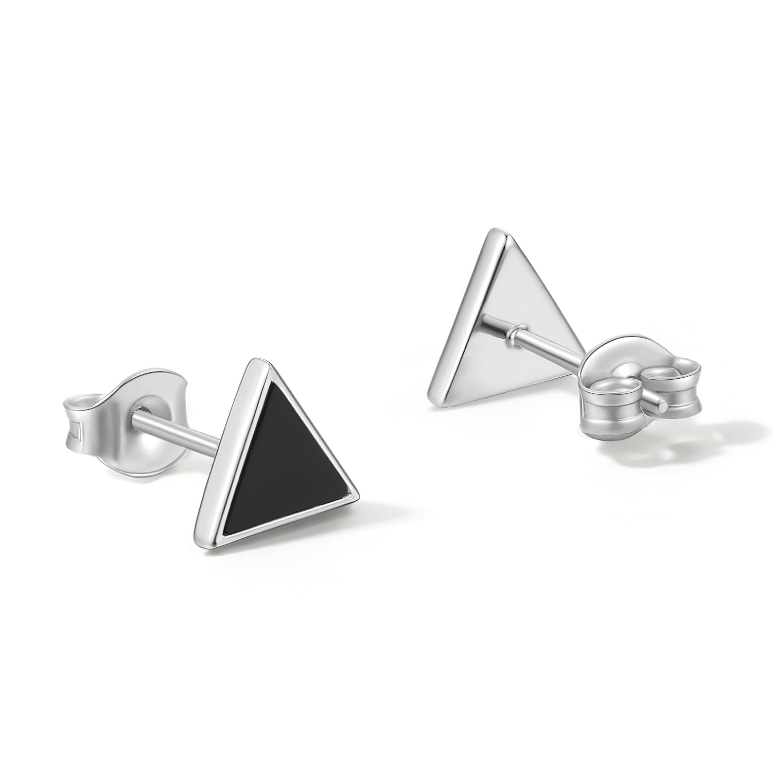 Silver Stud Earrings Gold Plated Stud Earring Black Onyx Studs Triangle Post Small Geometric Jewelry Hypoallergenic Lightweight Dainty Trendy Natural Gemstone Minimalist Tiny Unisex Gift for Women Men
