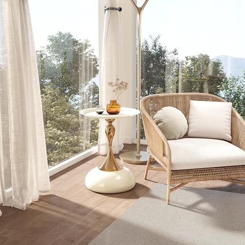 Ginhow Couchtisch Beige Gold, Kleiner Couchtisch Rund Modern, Metall Beistelltisch Rund Gold, Luxus Nachttisch Kaffeetisch für Wohnzimmer Schlafzimmer Balkon, Ø40CM (1 Stück) – Bild 5