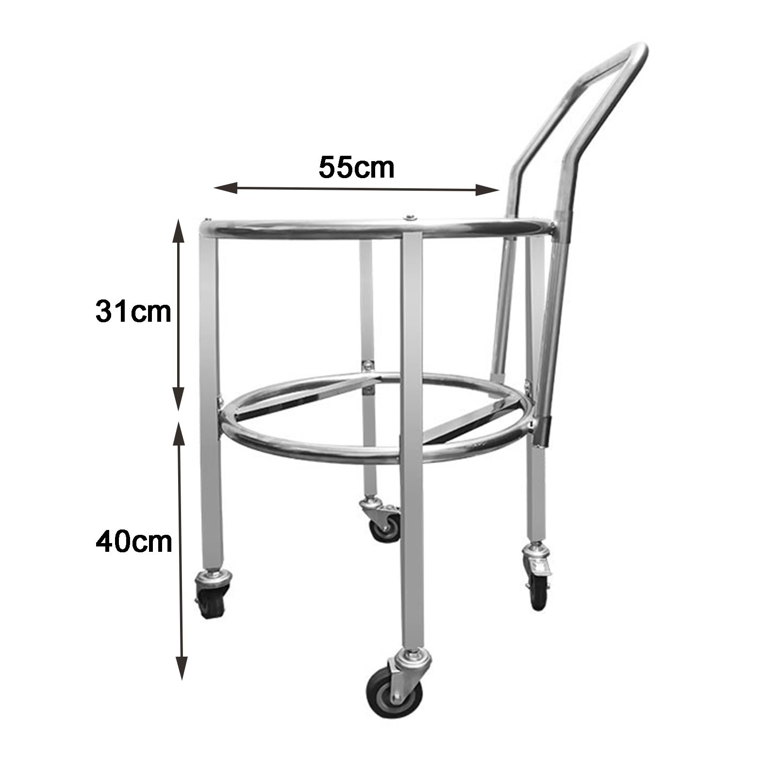 Soporte de acero inoxidable resistente para cacerolas, multifuncional, marco de barril para restaurantes, hoteles y tiendas de té con leche, estante duradero para ollas, plateado, 55 x 55 x 71