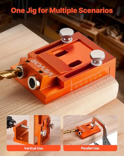 Image of VEVOR Pocket Hole Jig Kit, 0.47 to 1.89 in Adjustable, Jig Pocket Hole System with Step Drill, Hex Wrench, Drill Stop Ring, Square Drive Bit, Plugs and Screws, Reinforced Metal Frame, for Woodworking