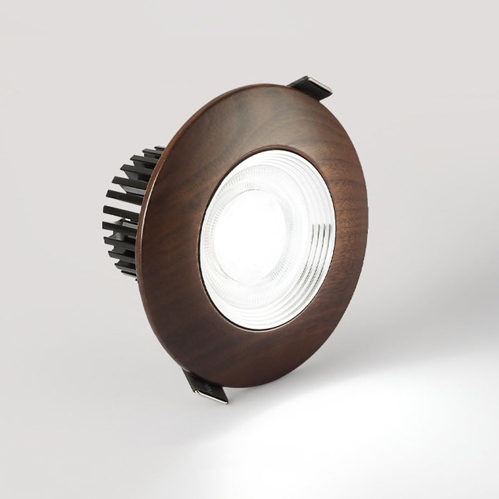 WLBHWL 3.9 Inch LED Recessed Lighting, Wood Grain Style Downlight, 5W COB LED Spotlight, 3000K Warm White, CRI80,Walnut Color LED Ceiling Light, Simple Retrofit Installation - No Flicker