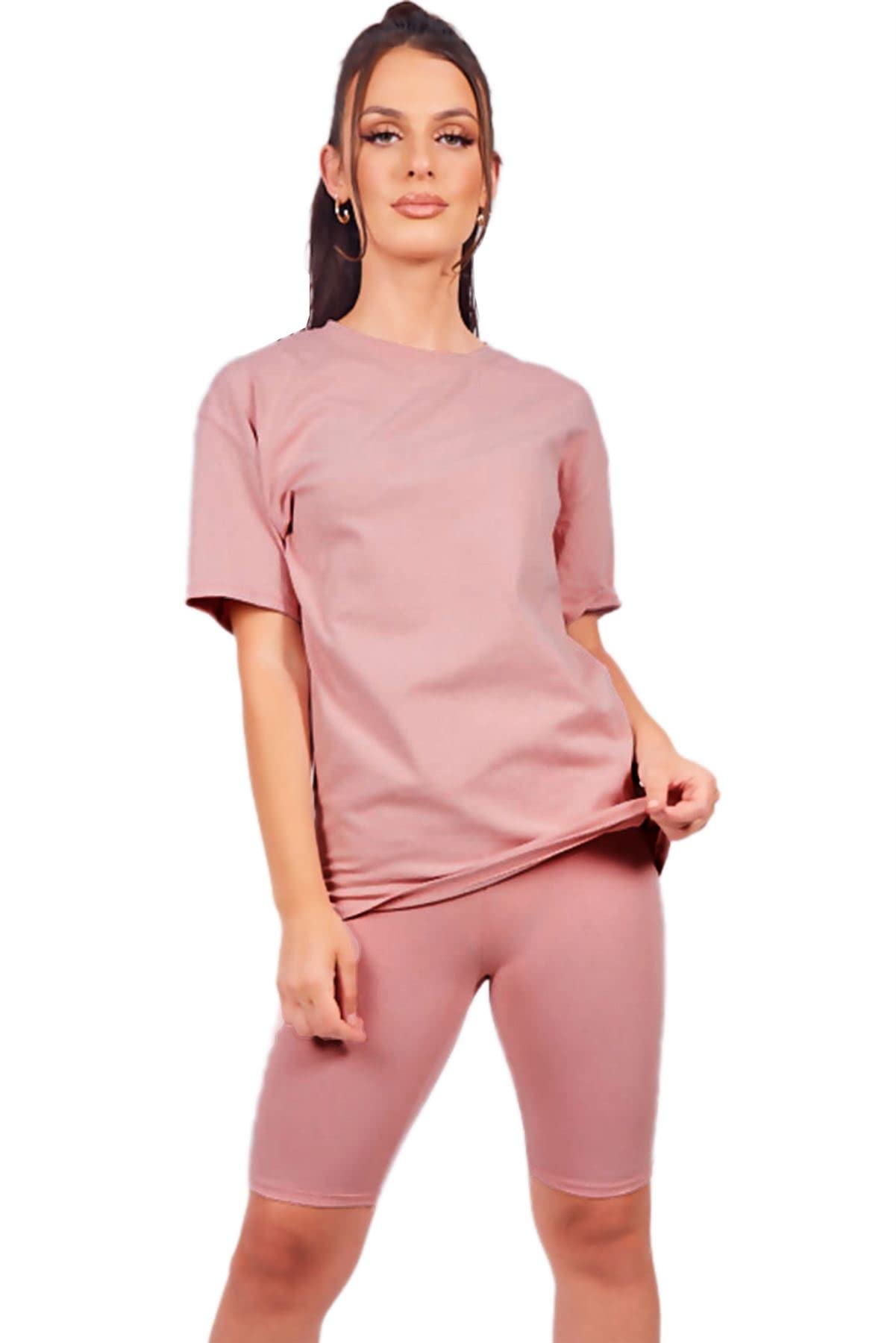 Crazy Girls Girls Rose Pink Crazy Womens Cycling Shorts Set Loungewear, Sm (Uk 8-10)