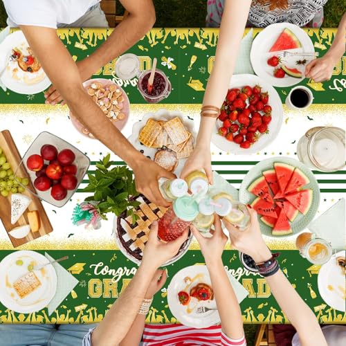 Image of chiazllta Set of 3 Graduation Tablecloths Class of 2026 Congrats Grad Green Graduation Party Tablecover Decorations Party Supplies Large Size Plastic 54 inchx108 inch(Green & Gold)