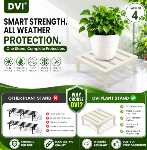 Image of DVI Heavy Duty White Plant Stand | Pack of 4 | Strong, Durable, Rust-Proof | Supports Up to 200 Kg | Indoor & Outdoor Use | Pot Stand for Big Size Plants | All Weather Resistant Pot Stand