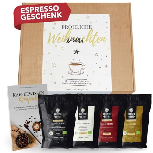Espresso Geschenk Weihnachten (4 x 100g) - Geschenkidee - Espressobohnen Probierset - Fröhliche Weihnachten - Ganze Bohne