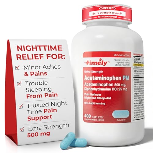 TIME-Cap Labs 400 Caplets Extra Strength Acetaminophen 500mg PM & Diphenhydramine HCl 25mg - PM Pain Reliever & Sleep Aid, Helps with Occasional Headaches & Minor Aches & Pains