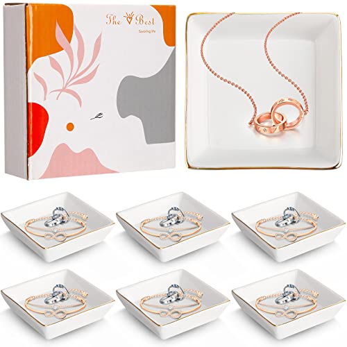 Roshtia 6 Pcs Ceramic Trinket Dish Jewelry Tray Jewelry Dish Friendship Gifts For Women Friends Ceramic Ring Jewelry Holder Earrings Necklace Tray Gifts For Mom Sister Friends #TOP5