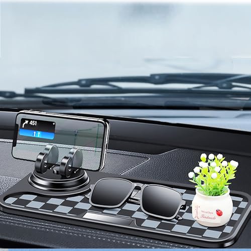 Generic Multifunction Car Anti-Slip Mat Auto Phone Holder, 360 Rotating, Non-Slip Pad for Phones, Sunglasses, Keys (Black and Gray Pattern)