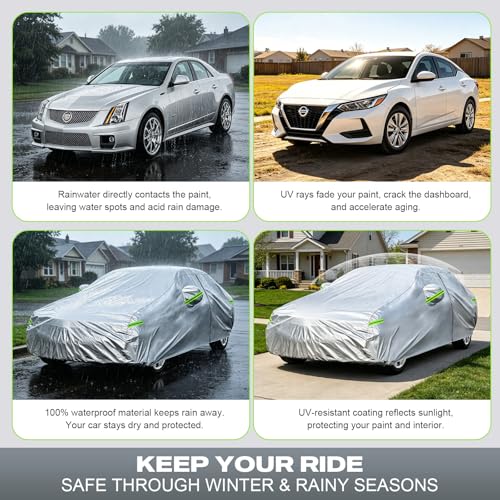 Image of KouKou Car Cover Custom Fit for Lexus IS250 IS300 IS350 (2005-2026), 6 Layers Waterproof All Weather for Automobiles Full Exterior Cover Rain Sun Snow Protector with Door Zipper. Silver