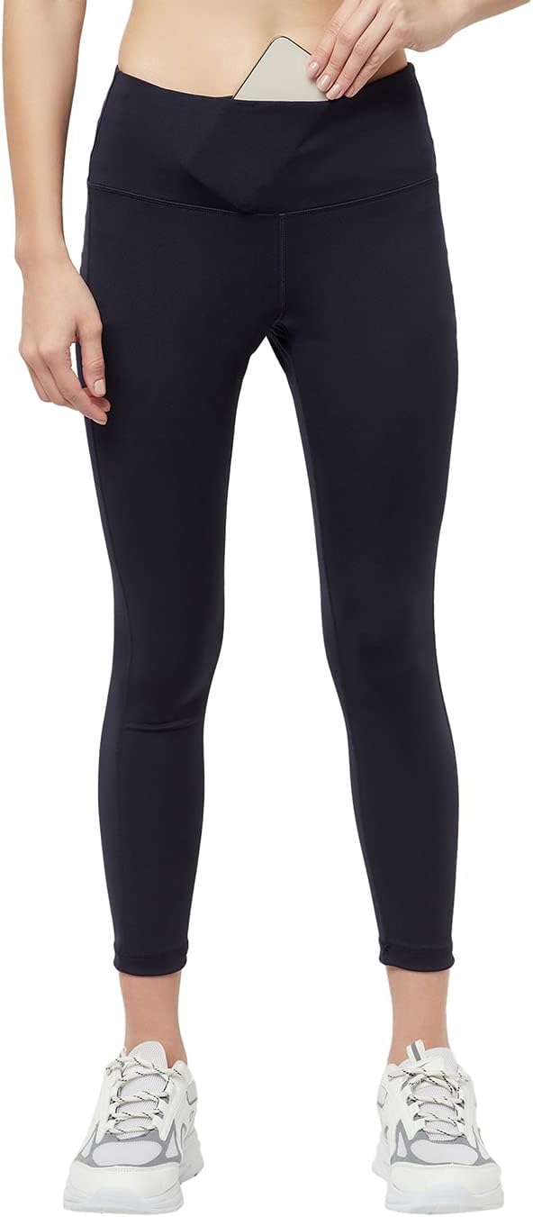 TRUEREVOSports Leggings for Women-Stretch Dryfit High Waist 7/8th Gymwear Pants with Back Zipper Pocket-Quick Dry Activewear-Training Tights- for Yoga, Sports, Gym, Workout and Running