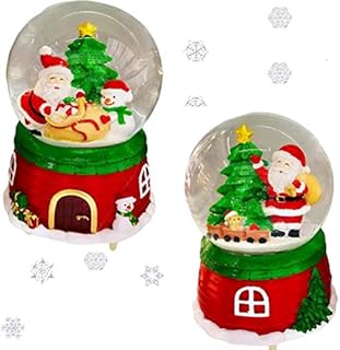 SHATCHI Christmas Snow Globe Dome Glass Waterball with Santa & Snowman Or Santa & Teddy in Train Lovely House Base Unique ...
