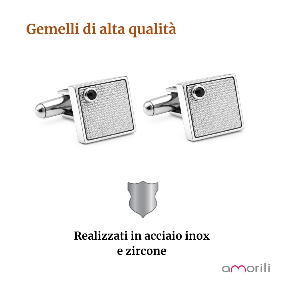Gemelli Uomo Camicia Diplomatica Acciaio Inox Quadratini con Zircone Eleganti Classici Gemelli da Polso Cerimonia Matrimonio Business Idea Regalo gml0136