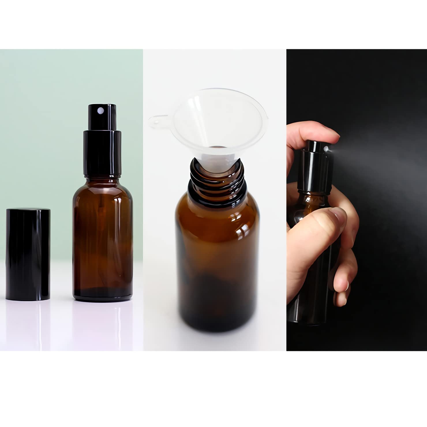 24 Pièces Flacon Spray en Verre Ambré 15ml et Pompe Spray Noire pour Parfum Cosmétique Pulvérisateur Bouteille Voyage Rechargeable, 4 pièce Entonnoir