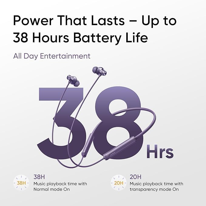 Image of Buds Wireless 5 ANC inEar Bluetooth Headphones Compatible with realme,50dB ANC,13.6mm Dynamic Bass Driver,360? Spatial Audio,45ms Low Latency,38hrs Playback,IP55 Rating,DualDevice (Twilight Purple)