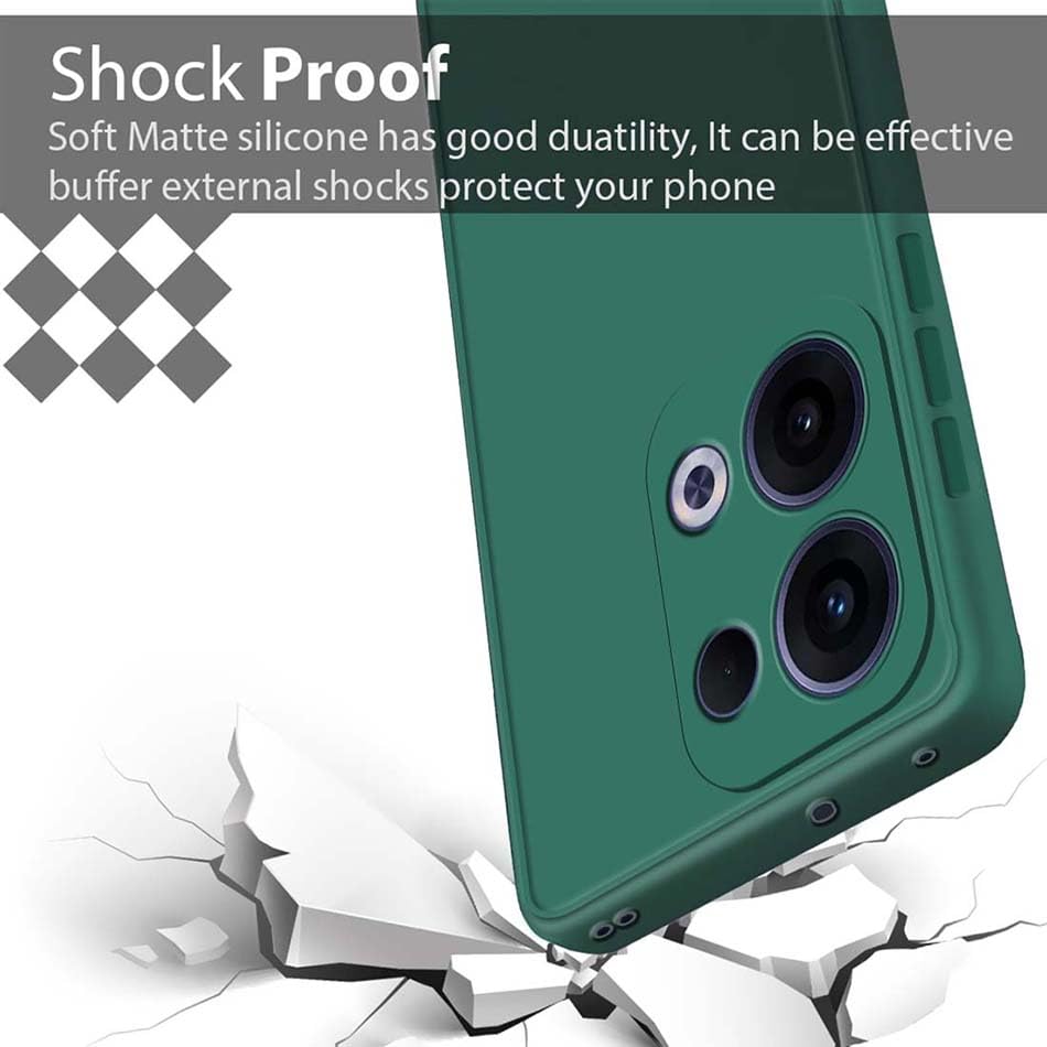 Image of Fashionury Back Cover for Oppo Reno 13 5G | Matte Soft Silicon Flexible | Camera Bump Protection | All Side Shock Proof Rubberised Back Case Cover for Oppo Reno 13 5G (Green)