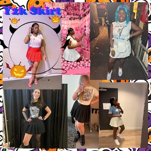 Image of Girstunm Women's Pleated Skirt Mini Skater Basic Skirts High Waist School Girls Uniform Short Cheerleader Skirt