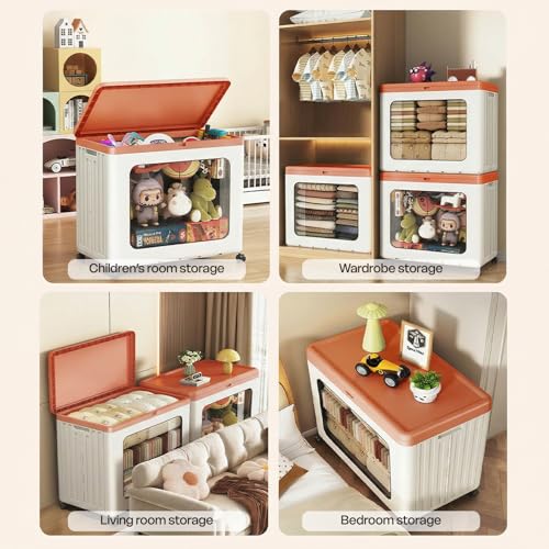 Image of StarAndDaisy Extra Large Foldable Plastic Storage Box with Wheels, Flip-Top Clothing Organizer for Quilts, Toys & Seasonal Clothes (PP+ABS, Standing Type) 37cm x 70cm