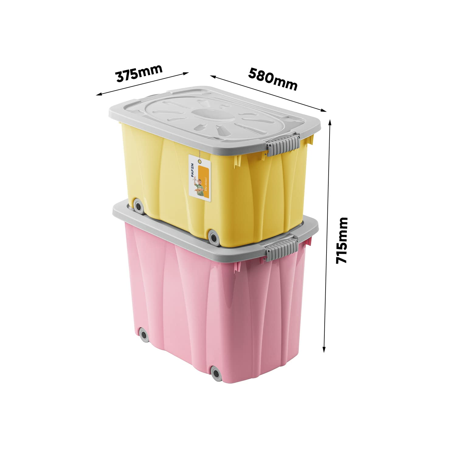 PAFEN Piraten Spielzeugkisten SET – 2x Schatzkiste 49l + 62l mit Rollen - Spielzeugbehälter Aufbewahrungsbox für Kinder Ordnungsbox, Rosa/Gelb
