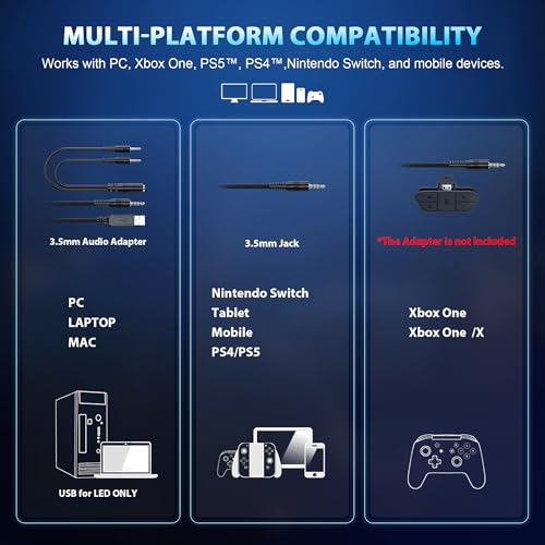 Image of Vakedy Wired Gaming Headset for Xbox,PS5,PS4,PC,Switch, RGB 50mm Drivers | Foldable lightweight frame, plush memory foam cushions, clear chat, quick mute /volume wheel and USB-powered RGB glow