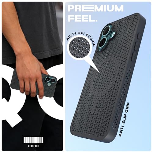 Image of Pikkme Back Cover for iPhone 16 | Honeycomb Cooling Design | Silicone Heat Dissipation | Mag-Safe Compatible | Shockproof Camera Protection Bumper Case (Black)