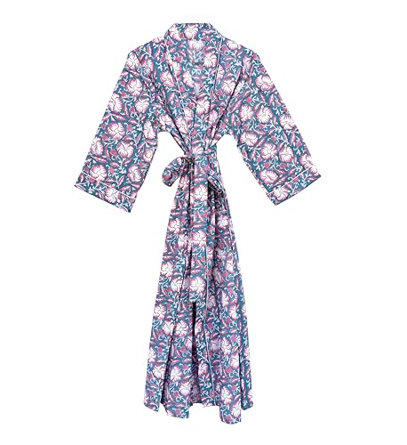 Image of Hand block print Cotton Kimono bikini cover up,Indian Hand block print Cotton Bath Robe,Swim Wear,Nighrwere Dressing Gown