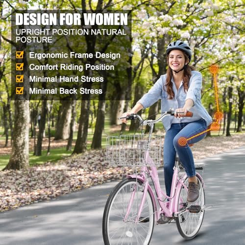 image for Ktaxon Women Bike 24/26 Inch Bicycles for Women, Beach Cruiser Bike wi