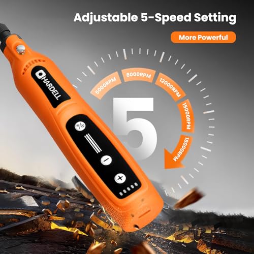 Image of HARDELL Mini Cordless Rotary Tool Kit, 5-Speed and USB Charging with 69 Accessories, Multi-Purpose 4V Power Rotary Tool for Sanding, Polishing, Drilling, Etching, Engraving, DIY Crafts(Light Orange)